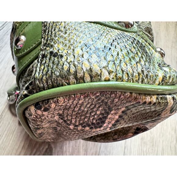 Sharif Green Snake Pattern Satchel Handbag NWT but has Peeling - Picture 12 of 16